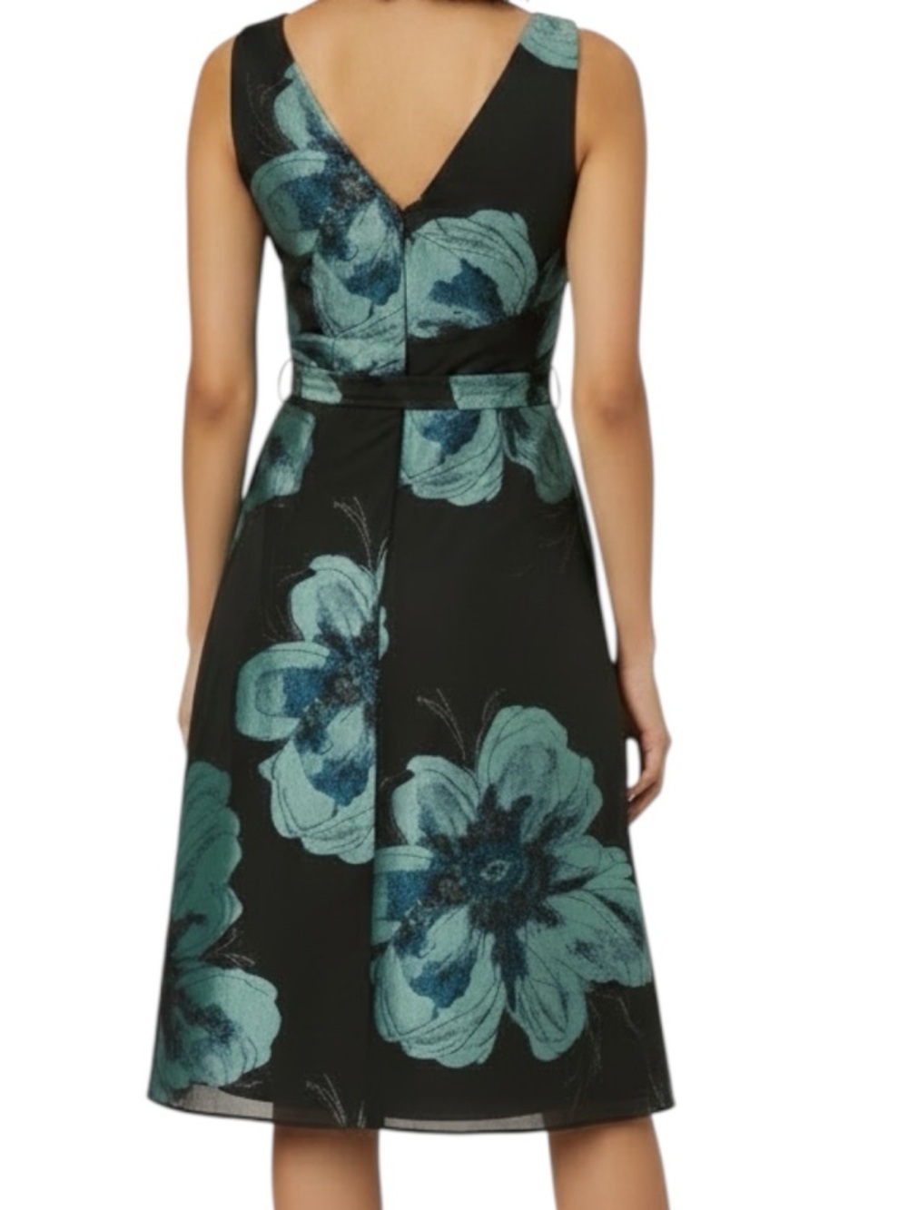 NWT ADRIANNA PAPELL Black Floral Jacquard Sleeveless A-Line Midi Dress Size 8 - Picture 4 of 8